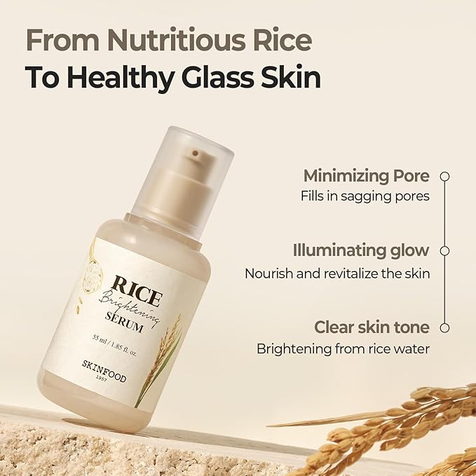 SKINFOOD Rice Radiance Duo – Korean Skincare Brightening Pad & Hydrating Serum Set for Glowing, Smooth, and Dewy Skin, with Natural Fermented Rice Water for Gentle Exfoliation and Deep Moisture