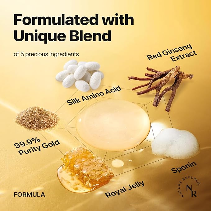 Nature Republic Ginseng Gold Silk Facial Toner, Hydrating Glow Toner, Niacinamide & Silk Amino Acid, Royal Jelly Extract, Korean Skin Care for All Skin Types 130 ml / 4.39 Fl. oz.