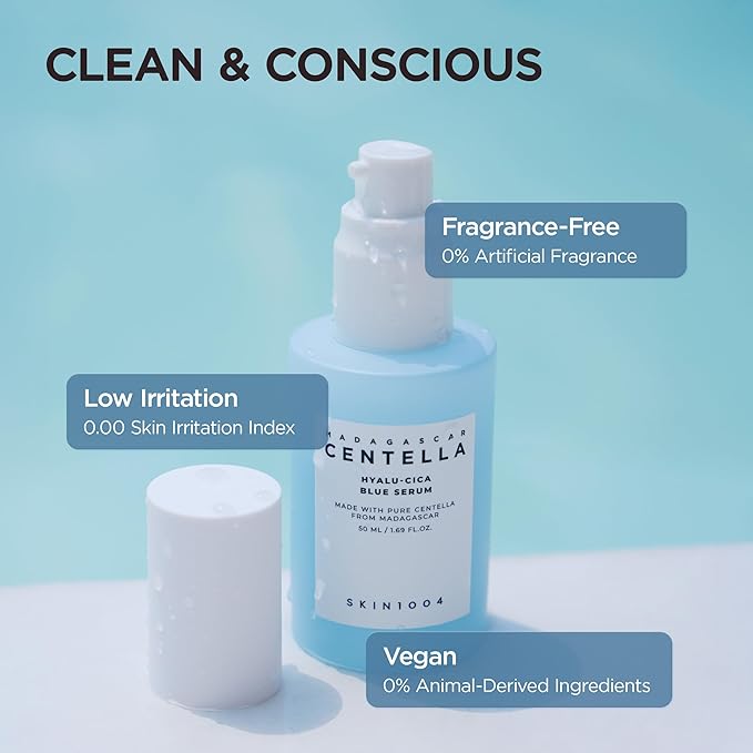 SKIN1004 Hyalu-Cica Blue Serum 1.69fl.oz, 50ml, Hydrating Face Serum with 5 Hyaluronic Acids & Madagascar Centella Asiatica, Korean Facial Ampoule for Deep & Long-lasging Moisture, Korean Skin Care