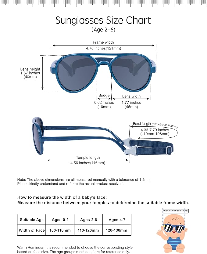 COCOSAND Baby Boys Girls Aviator Sunglasses with Strap Polarized Flexible Retro Pilot for Infants Toddler Age 0-24 Months