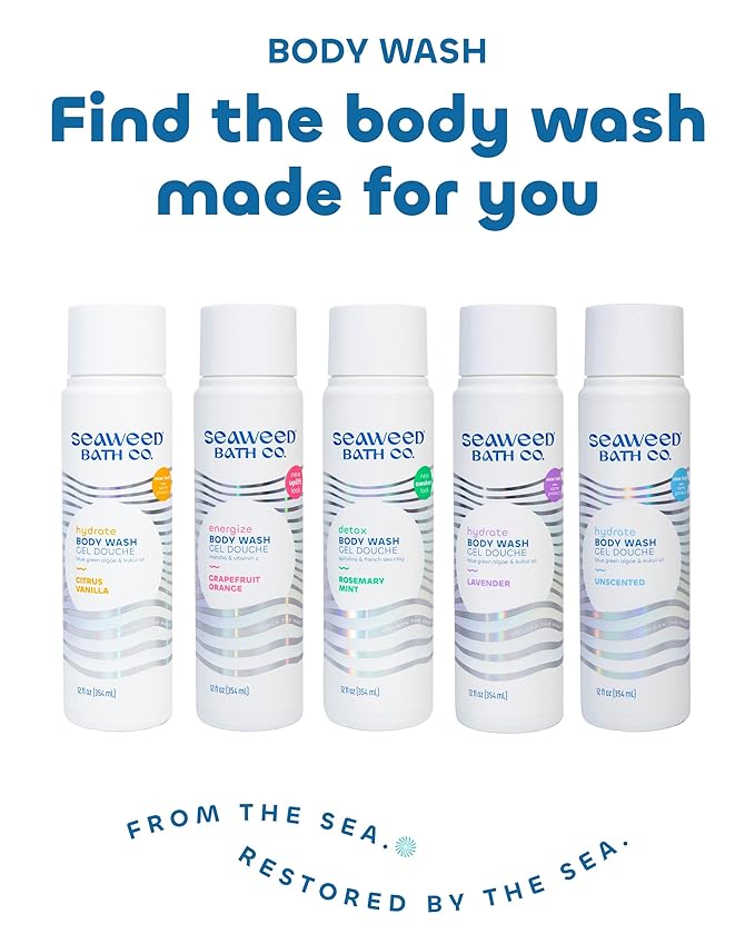 Seaweed Bath Co. Hydrate Body Wash - Eucalyptus Peppermint - Hydrating Lathering Cleanser with Nourishing Natural Ingredients - Vegan, Paraben and Sulfate Free Shower Gel - 12 oz