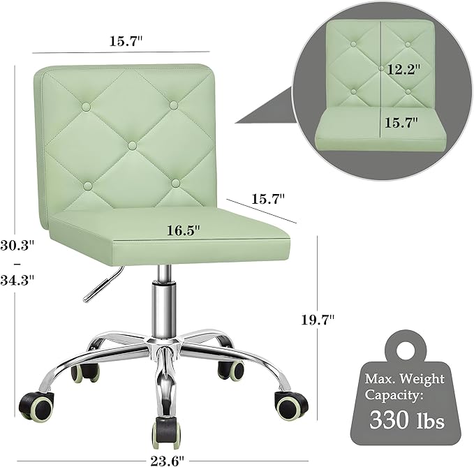 VECELO PU Leather Mid-Back Armless Vanity Chair Adjustable Height 360° Rolling Swivel for Home Office Work