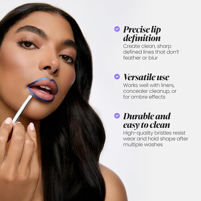 Wonderskin Precision Lip Definer Brush – Slim Angled Lip Brush for Flawless Lip Definition, Clean Application & Ombre Effects Makeup Brush