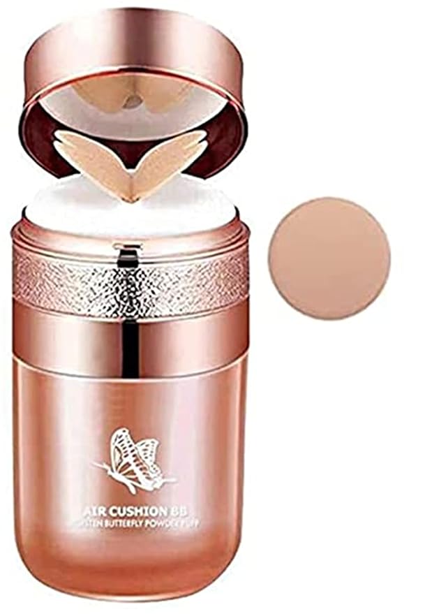 KISHAL Butterfly Cushion CC Cream & BB Cream, Moisturizing Concealer Makeup Base & Foundation, Butterfly Air Cushion Powder Puff, Effectively Covers Skin Blemishes (Natural)