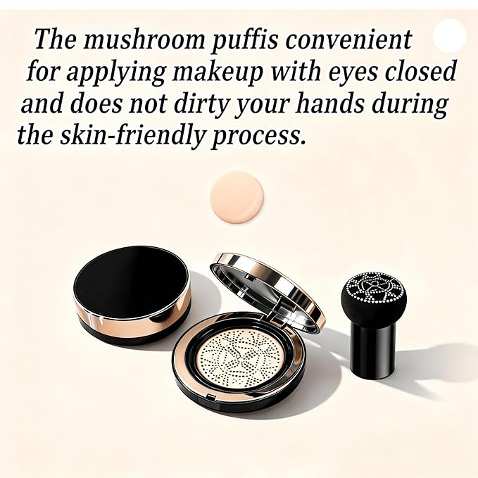 Glow Foundation, Foundation for Older Women - Mushroom Head Air Cushion CC Cream BB Cream, Moisturizing Long Lasting Full Coverage Concealer, Warm Tone for Light/Medium Complexions(2)