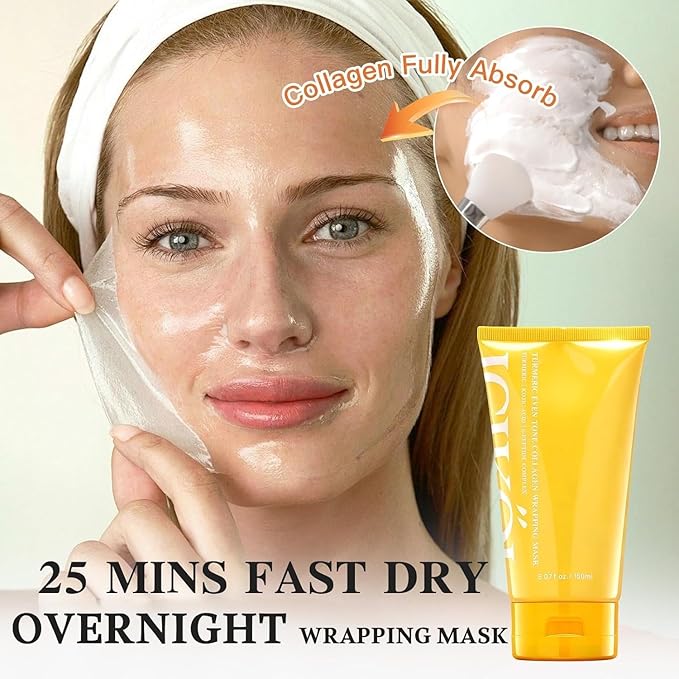 Turmeric Collagen Night Wrapping Mask 5.07 oz (2x Standard Size) – Overnight Peel-Off Face Mask with Kojic Acid & Vitamin C – Hydrating & Glow-Enhancing Korean Skincare for All Skin Types