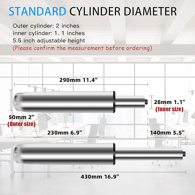 5.5 inch Office Chair Cylinder Replacement,Heavy Duty Gas Lift Cylinder for Office Desk Chairs/Gaming Chair,Gas Lift Hydraulic/Pneumatic Piston, Universal Size (Silver)