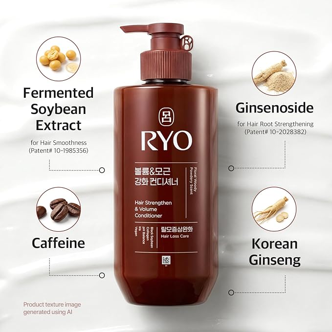 RYO Strengthen & Volume Conditioner with Korean Ginseng & Caffeine - Volumizing and Revitalizing for Fine Hair, Anti Loss Care, Strengthening hair roots, 16 Fl Oz.