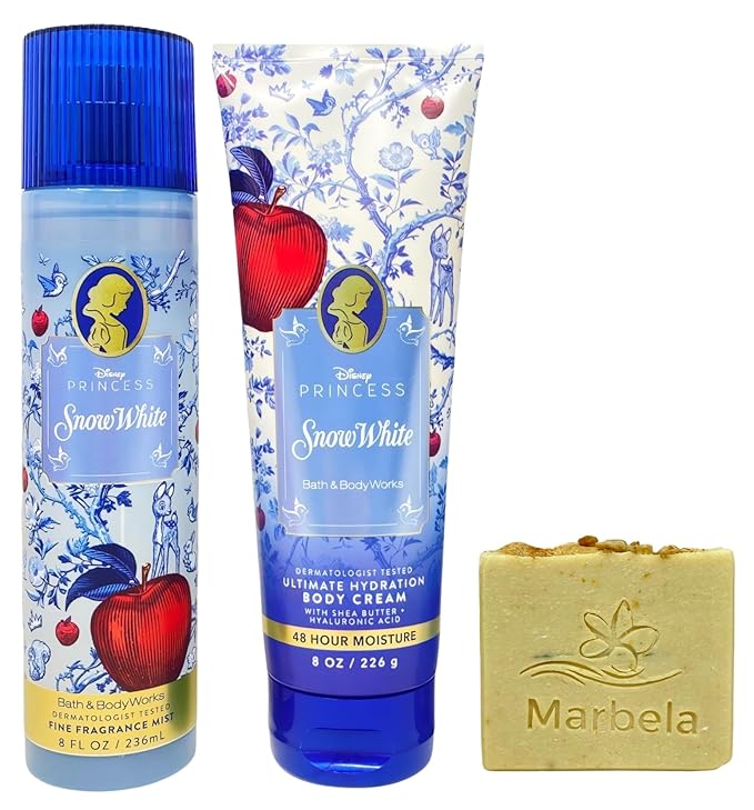 Bath & Body Works Limited Edition Princess Collection Snow White Fine Fragrance Mist, Ultimate Hydration Body Cream with a Perfectly Peeled Bar Soap