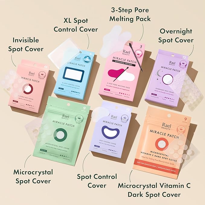 Rael Pimple Patches, Miracle Invisible Spot Cover - Hydrocolloid Acne Pimple Patch, Absorbs Zits & Blemish, Korean Skin Care, 2 Sizes (24 Count)