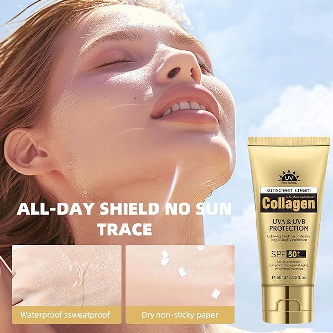 Collagen Sunscreen SPF 50+, Broad Spectrum UVA/UVB Protection, Non-Greasy & Fast Absorbing, Daily Sun Care for Face and Body (1 pc)