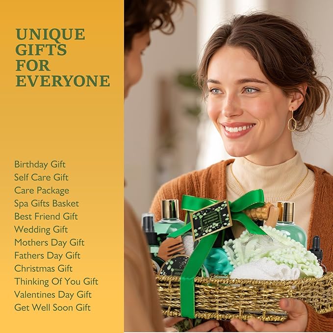 19-Piece Mothers Day Gifts Basket for Women, Premium Eucalyptus Amber Bath Gift Set for Men- Spa Kit, Face Skin Care Kit, Birthday, Valentines, Fathers Day, Christmas, Perfect for Holidays Self Care