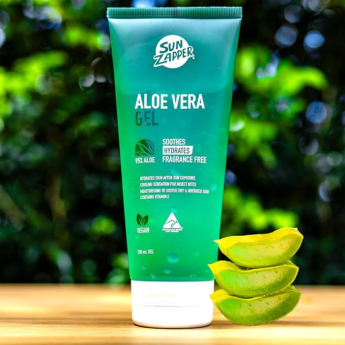 Sun Zapper After Sun Aloe Vera Gel 200mL (6.7 oz) – Cooling Sunburn Gel with Vitamin E and Panthenol, Fragrance Free, Moisturizing After Sun Care for Face and Body, Instant Soothing, Australian Made