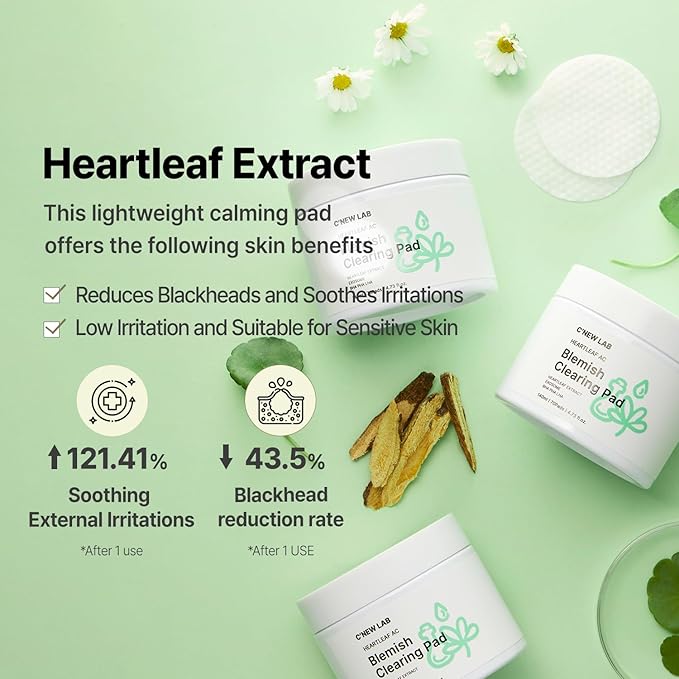 C’NEW LAB Heartleaf AC Blemish Clearing Pad (70 pads) | Blackhead & Exfoliating Facial Pads for Smooth Skin | Heartleaf Extract, Heartleaf Exosome, Allantoin, PHA, Korean Skin Care