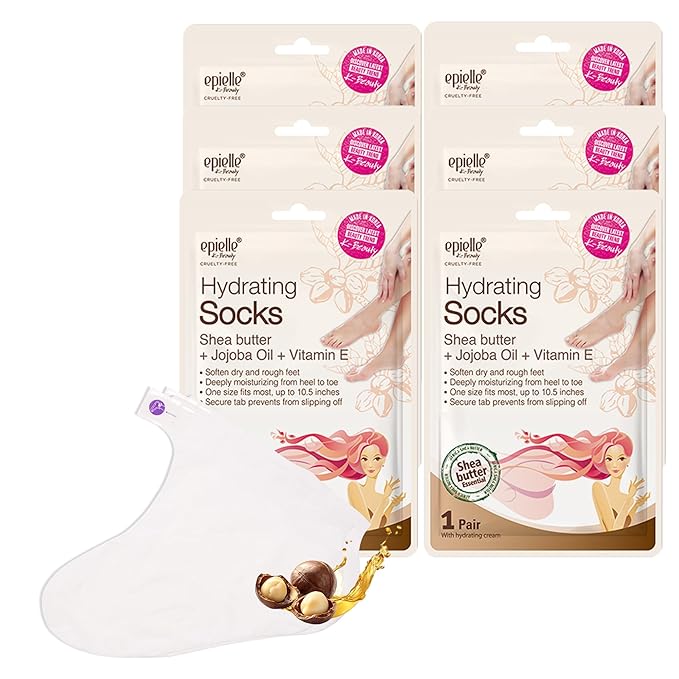 Epielle Hydrating Foot Mask 6 Pairs, Relieve and Soften with Shea Butter & Jojoba Oil, Deep Moisturizing Socks for Dry, Cracked Feet, Self Care Gifts for Women, Spa Kit, Easter Basket Stuffers