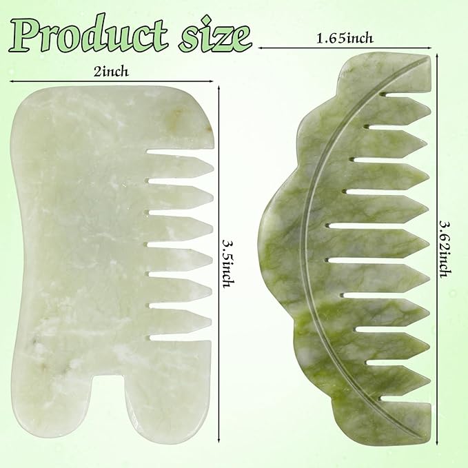 Geiserailie 2 Pcs Jade Combs Esthetician Supplies Massage Stone Hair Gua Sha Scraping Scalp Comb Facial Massage Tool Handheld Head Tools Head Caring Therapy Mother's Day for Women(Chic Style)
