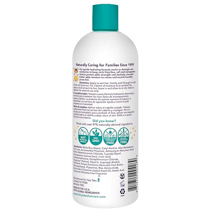 Fairy Tales Curly Q Hydrating Kids Conditioner – Paraben, Sulfate, Gluten, and Nut Free – For all Types of Curls Including Multi Cultural Hair – 32oz.