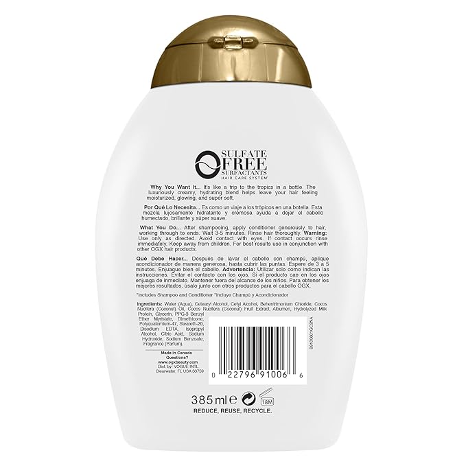OGX Hair Conditioner, Nourishing Coconut Milk, Sulfate-Free | 13 Fl Oz | Pack of 2