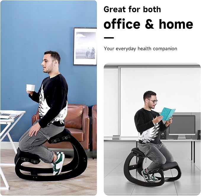 Adjustable Kneeling Chair, Wooden Ergonomic Chair Knee Chair Posture Chair - Improve Your Posture with an Angled Seat for Home,Office (Cylindrical Black)