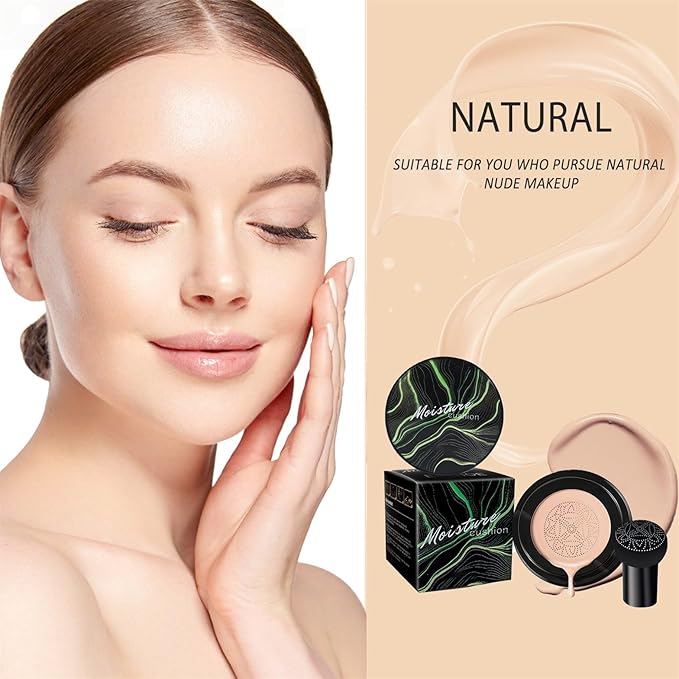 Air Cushion CC Cream - 2-in-1 BB Foundation for Mature Skin, Moisturizing Full-Coverage Concealer with Brightening & Long-Wear Formula to Even Skin Tone (Natural)