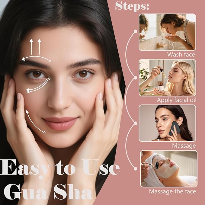 Gua Sha Facial Massage Tool and Roller Set, Facial Massager for Face, Neck, Arms, Eyes, Reduce Puffiness, Improve Wrinkles, Daily Self-Care Gift for Men and Women Emerald Green Pink White