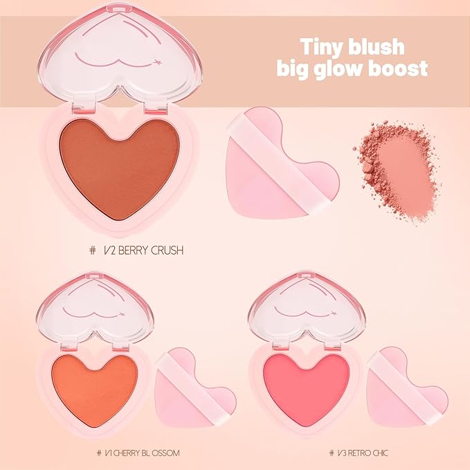 Multi Texture Heart Blush Cream, Liquid, Powder & Jelly Blushes for Cheeks,Beauty-Matte & Natural Finish Cheek Tint & Blush Palette (V2 Berry Crush)