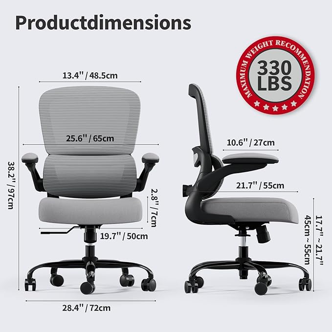 TRALT Office Chair - Ergonomic Desk Chair with Adjustable Lumbar Support, Mesh Computer Chair, Executive Chair for Home Office Comfortable Lumbar Support (Fog Gray)
