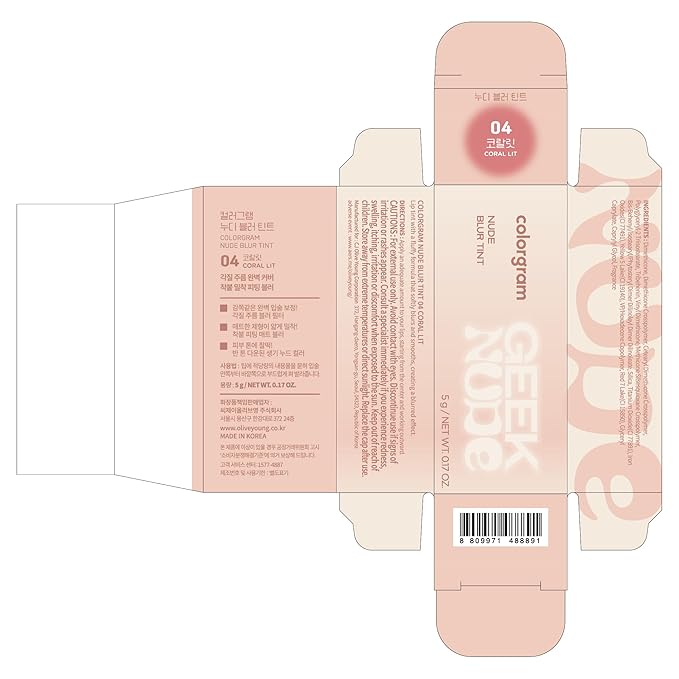 COLORGRAM NUDE BLUR TINT 04 CORAL LIT | K-Beauty Makeup, Soft-Focus Matte Lip Stain, 2-in-1 Lip & Cheek | Lightweight Blurring Tint for a Smooth & Airbrushed Finish, Non-Sticky Formula