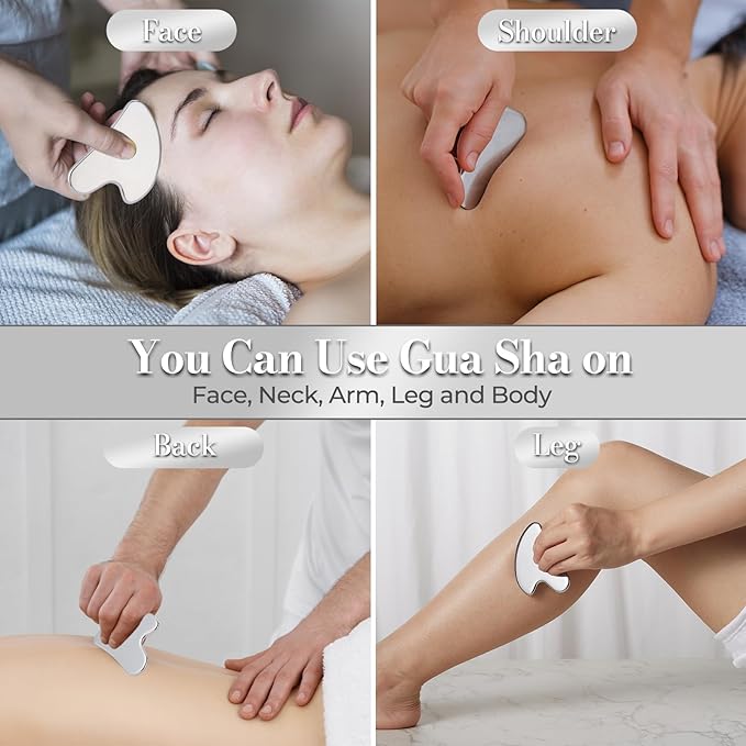 Gua Sha Facial Tools Metal Gua Sha for Face Body Jawline Shaper, Double Chin Reducer, Stainless Steel Guasha Face Sculpting Tool, Puffiness Reducing & Lymphatic Drainage Massager – Skincare Gift