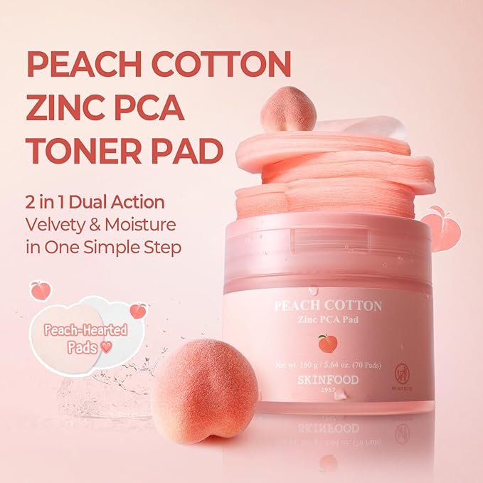 SKINFOOD Peach Matte & Hydrate Control Duo – Dual-Texture Zinc PCA Toner Pads and Hydrating Peach Tone-Up Cream for Mattified, Refreshed, and Radiant Skin