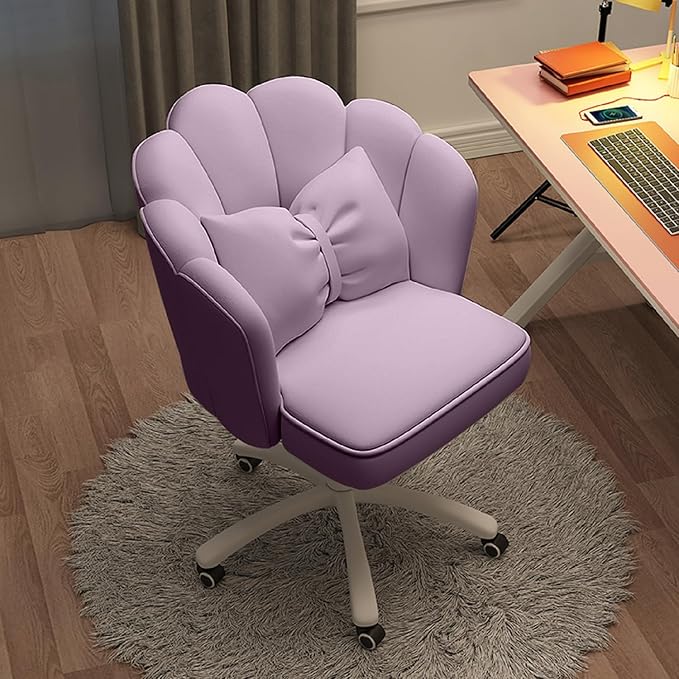 Vanity Chair with Wheels Velvet Petal Desk Chair Upholstered Tufted Home Office Chair for Women Girls, Height Adjustable Makeup Task Chair for Bedroom Living Room