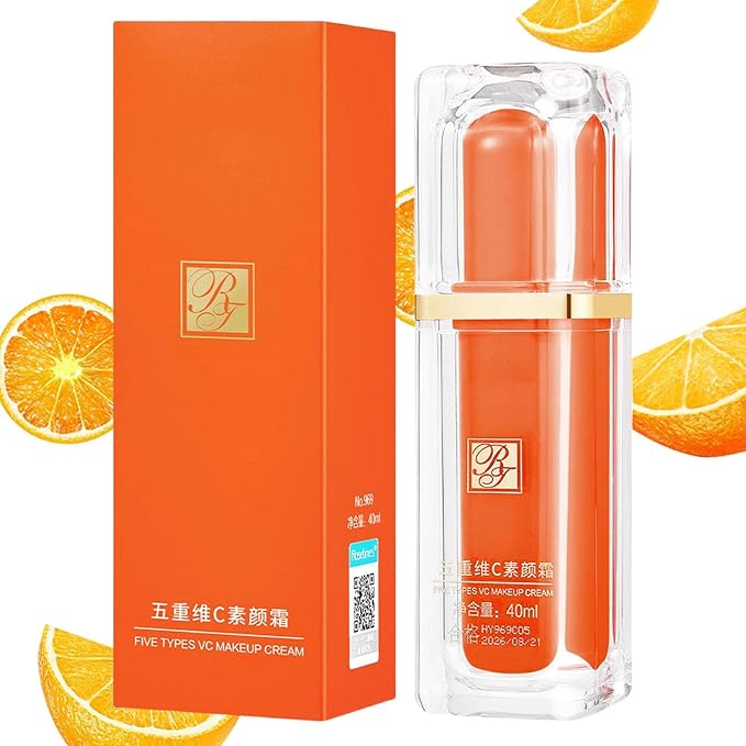 Vitamin C CC Cream Foundation Full Coverage, Vitamin C Cream Colour Correcting Adjusting, Face Serum Moisturizer Even Skin Tone BB Cream Refine Skin Texture (Natural Light)