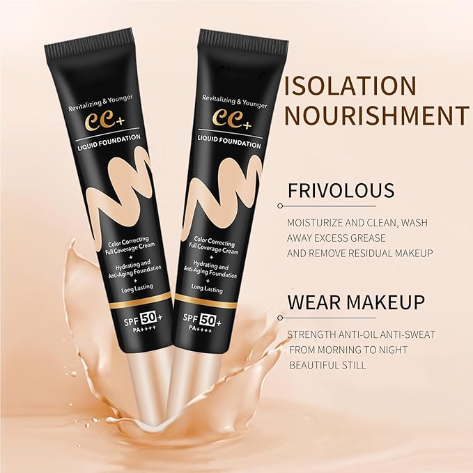 CC Cream with SPF 50, Hydrating Lightweight Matte Color Correcting CC Cream Foundation Full Coverage Even Skin Tone, Cover Skin Blemish, Invisible Pores, Waterproof & Long-Lasting (Natural)