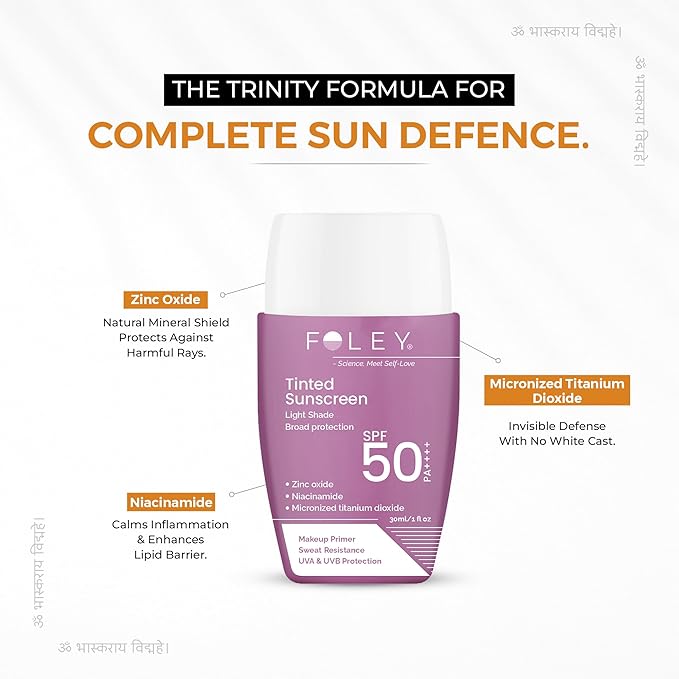 Foley Tinted Sunscreen SPF 50 PA++++ | Matte, Lightweight, No White Cast | Daily Sunscreen for Indian Skin with Niacinamide | 30ml