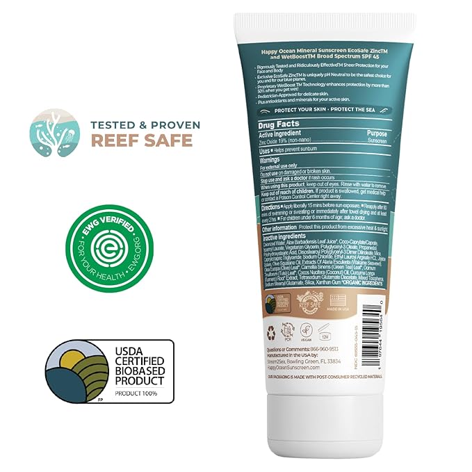 Kids Mineral Sunscreen SPF 45 – Reef Safe, Non-Toxic Sunscreen for Kids, Non-Greasy Zinc Oxide, Travel Size, Water Resistant, Face & Body