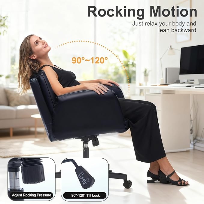 PU Leather Criss Cross Office Chair with Armrests & Wheels, 5-Gear Flip Up Arms Comfy Desk Chair for Women, Height Tilt Adjustable Swivel Chair for Home Office, Make Up, Bed Room and Living Room