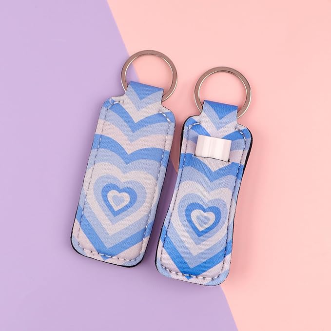4 Pcs Lip Balm Holder Keychain for Lipstick, Elastic Fabric Lip Gloss Sleeves Holder for Women, Girls, Nurse