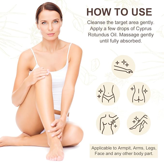 Cyperus Rotundus Oil, Natural Cyperus Rotundus Oil for Hair Removal, Reduces Unwanted Hair Growth, Moisturizes & Soothes The Skin, Reducing Body Hair Growth, Shrink Pores, Suitable for All Skin Types