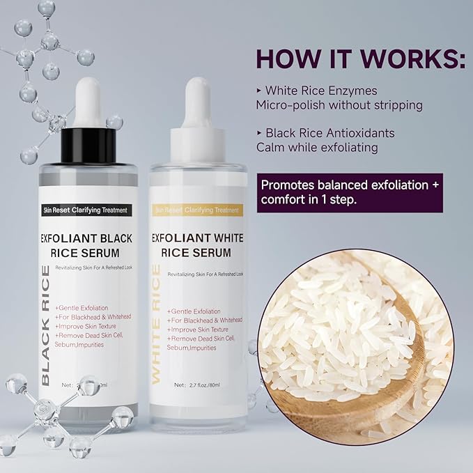 Face Exfoliant, Glow Rice Exfoliant Ampoule Duo, Gentle Soft Peel Exfoliating Face and Body Scrub Skin Shot, Lightweight Hydrating Glow Formula for All Skin, 5.4fl oz*1 Set