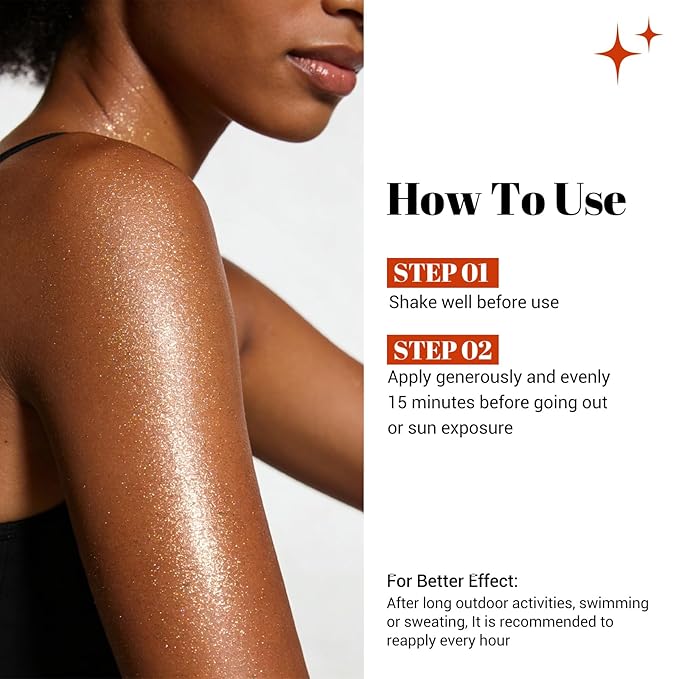 Sun Shield Body Glow, Broad Spectrum SPF 50, Infused with Shimmering Body Oil, Lightweight Shimmering Gel Texture Absorbs Quickly, Hydrates, Brightens, Non Sticky, Glowing Results, Bronze (1)