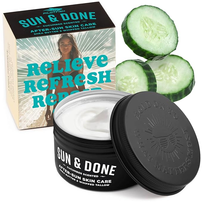 Pilotfish After Sun Body Butter Moisturizing Cream - Shea Butter & Whipped Tallow, Simple Ingredients, After Sun Lotion, Body Lotion, Cucumber, After Sun Care, After Sun Skin Care, 3.8oz