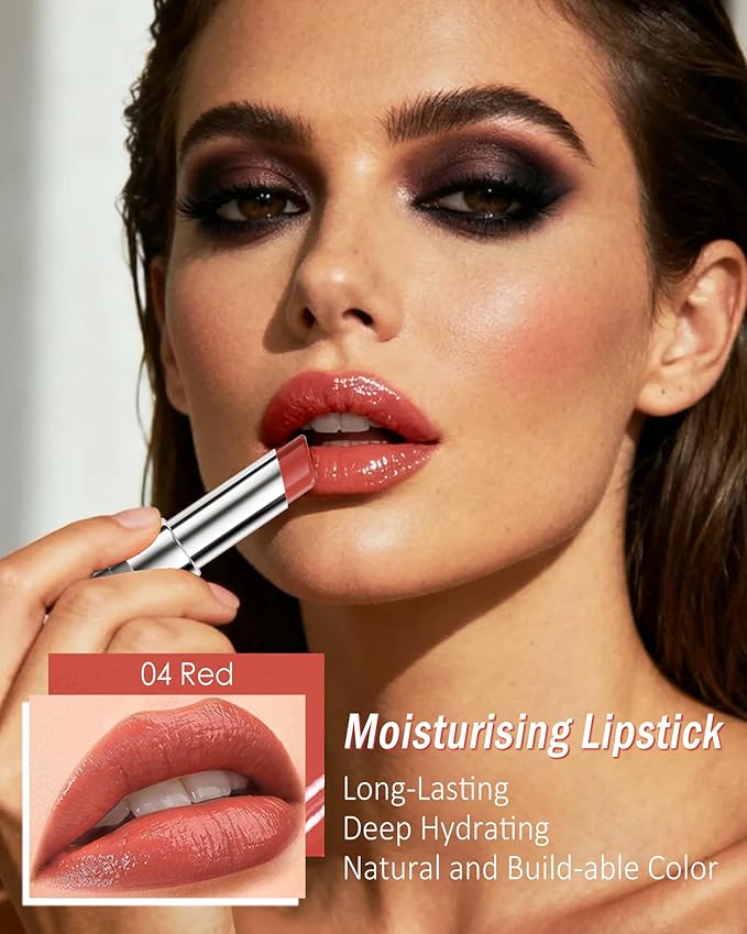 Tinted Lip Balm Moisturizing Lipstick, Red Colored Sheer Hydrating Nourishing Lip Stain for Dry Lips, Highly Pigmented Soft Texture Waterproof Transfer-Proof Lips Gloss for Women Makeup Gifts-04