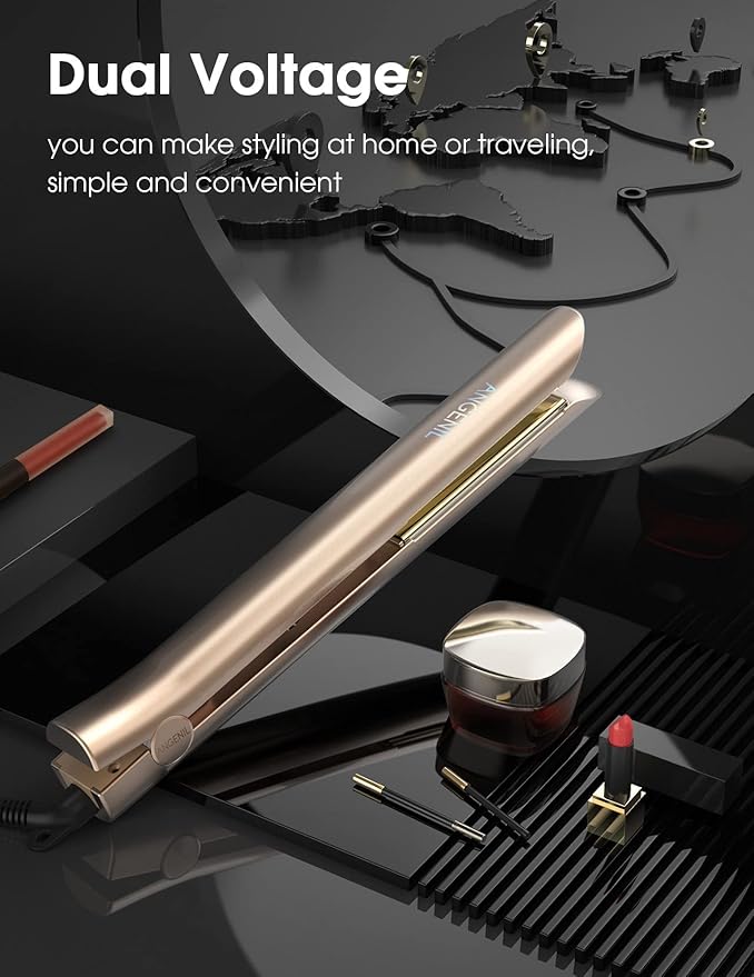 ANGENIL Nano Titanium Flat Iron Straightener and Curler 2 in 1, Fast Heating, Dual Voltage 1 Inch Styling Iron for All Hair Types
