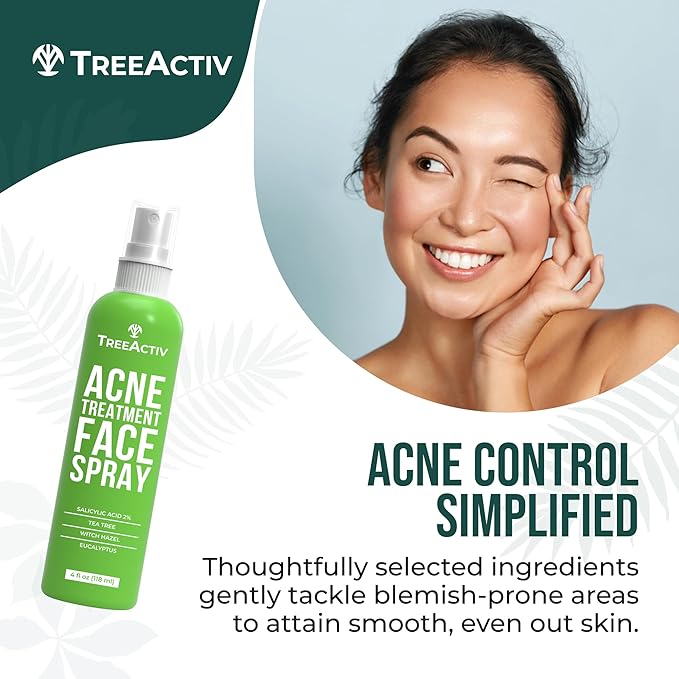 Acne Face Spray, 4 fl oz Facial Spray with Witch Hazel, Salicylic Acid for Acne Prone and Oily Skin, for Hormonal, Severe Cystic Acne, Skin Clearing Toner, 1000 Sprays