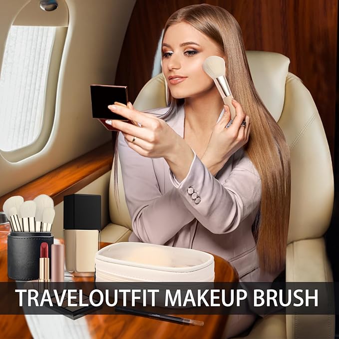 Travel Makeup Brush Set, 15 pcs Mini Makeup Brushes and 2 Puff for Foundation, Powder, Eyeshadow, Highlight, Contour, Blush & Concealer, Small Makeup Brush Set Purse Size with Case (skin tone)