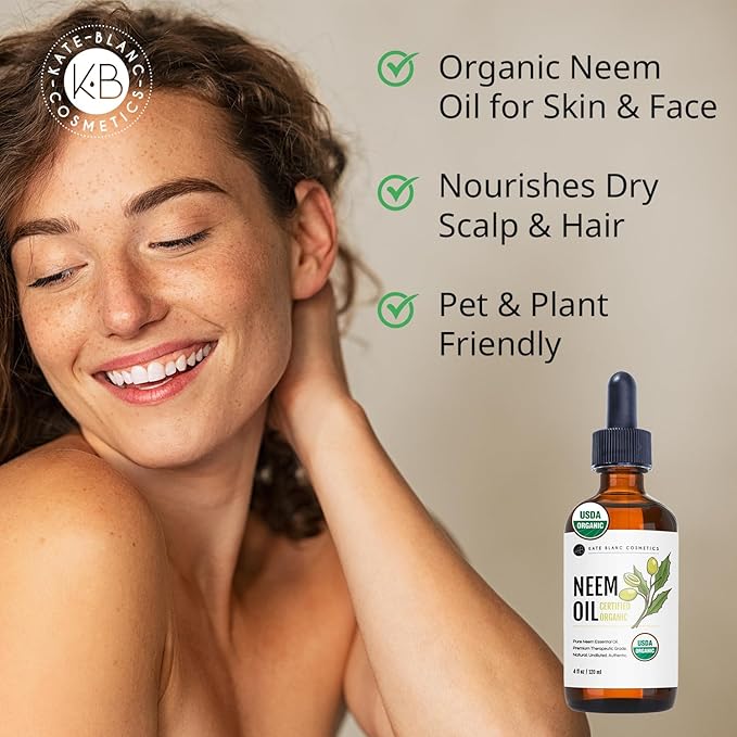Kate Blanc Cosmetics Neem Oil for Skin, Hair & Face. Safe for Dog, Plants, Scalp (4oz, Organic, Cold Pressed, Concentrate) (Pack of 2)