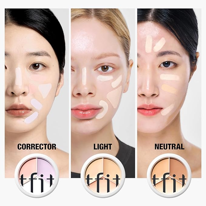 Multi-Use Pot Concealer - Triple Palette | High-Pigmented, Full Coverage & Crease-Proof | Korean Concealer for Dark Circles, Redness & Blemishes (03 Cool, 0.52 Oz)