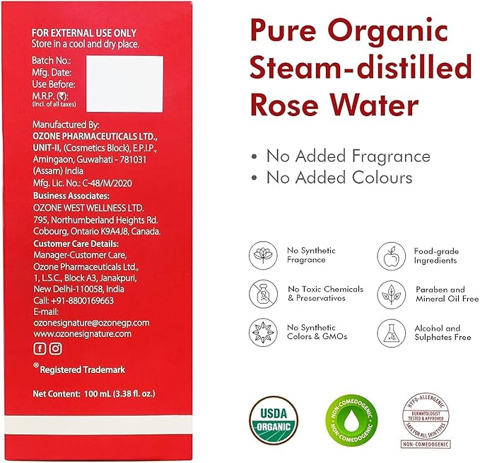 Signature Gulab Jal | Rose Water For Men & Women | Pure Steam Distilled Rose Water for Face | Ideal For All Skin Types Helps in Soft, Glowing & Moisturising The Skin | Enriched with Organic Ingredient