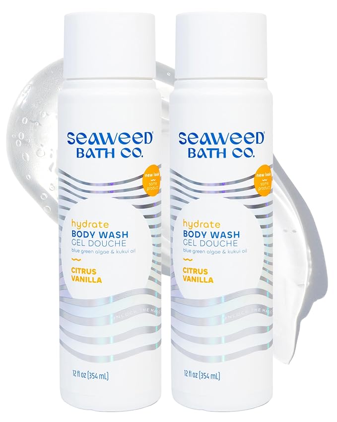 Seaweed Bath Co. Hydrate Body Wash - Citrus Vanilla | Foaming Shower Gel Cleanser with Natural Ingredients | Vegan, Paraben and Sulfate Free | For Women and Men | 12 oz (Pack of 2)