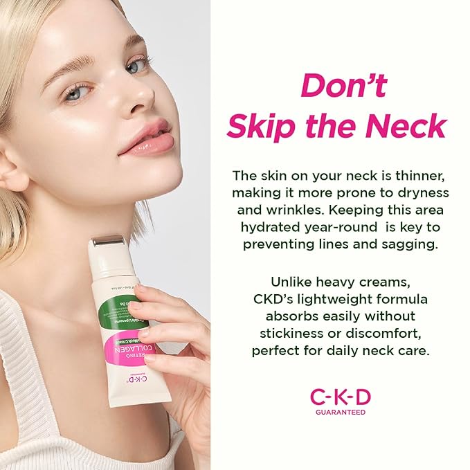 CKD Retino Collagen Guasha Neck Cream with Stainless Steel Roller – Turkey Neck Tightening, Lifting, Firming, Anti-Aging Care, Multi-Use for Neck, Face & Décolleté, Korean Skincare, 1.69 fl oz